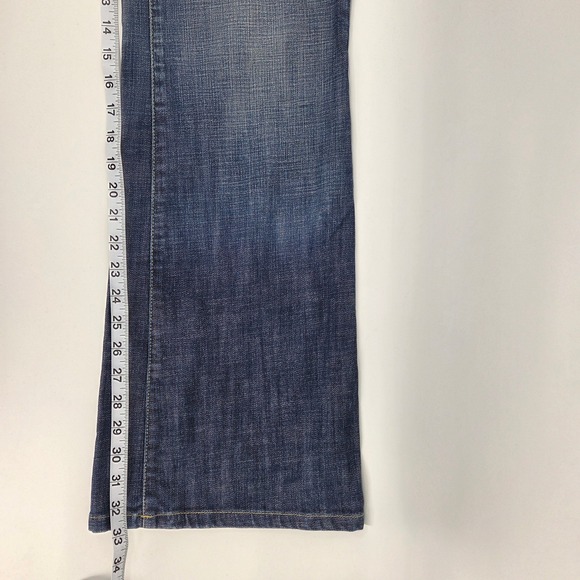 London Jeans Womens Size 6 Flare Dark Wash Denim Low Rise Distressed Stretch - Picture 4 of 13